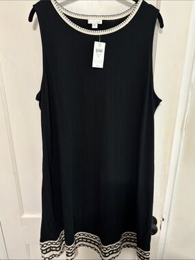 J.Jill Sleeveless Black A-Line Dress with Contrast Trim